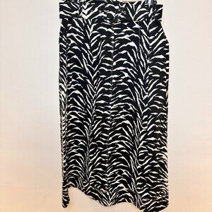 Zebra Print Belted Midi Skirt